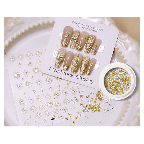 Heart Nail Art Stickers Self-adhsive Nail Decals Stickers DIY Manicure Stickers Bronzing Gold Silver Stickers for Women