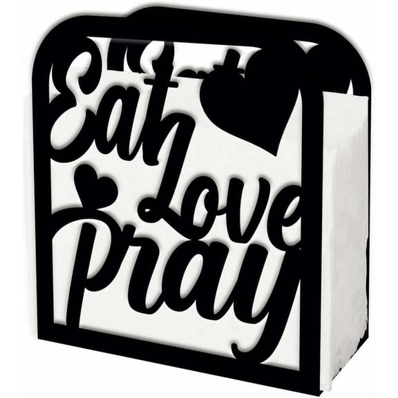 Heart Napkin Holder Modern Black Metal Paper Holder Eat Love Pray Freestanding Tissue Dispenser Upright Napkin Holder for Kitchen Coffee Shop Dining Room Decor 12.513.5cm ColorfulDIY