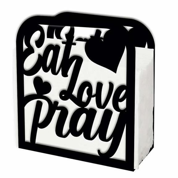 Heart Napkin Holder Modern Black Metal Paper Holder Eat Love Pray Freestanding Tissue Dispenser Upright Napkin Holder for Kitchen Coffee