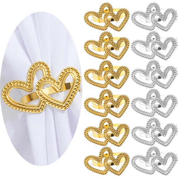 Heart Napkin Rings Serviette Holder, Set of 12 Metal Napkin Ring, Holiday Table Decor for Valentine's Day, Wedding, Birthday Party, Thanksgiving Day, Christmas Day,Dining Table Decoration