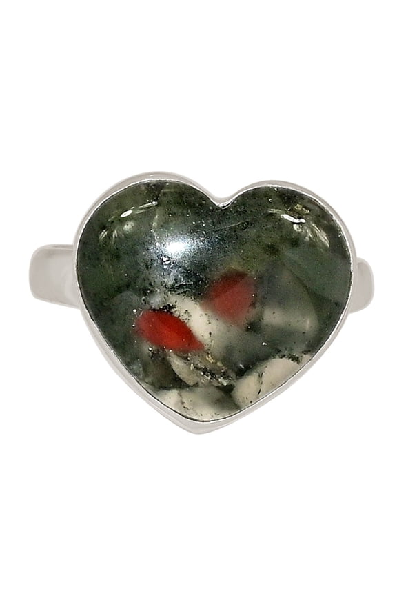 Heart - Natural Blood Stone - India 925 Silver Ring Jewelry s.7.5 ALLR-30249