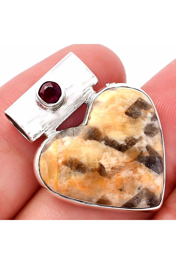 Heart - Natural Cobra Jasper & Garnet 925 Sterling Silver Pendant Jewelry P-1300 SDP145381