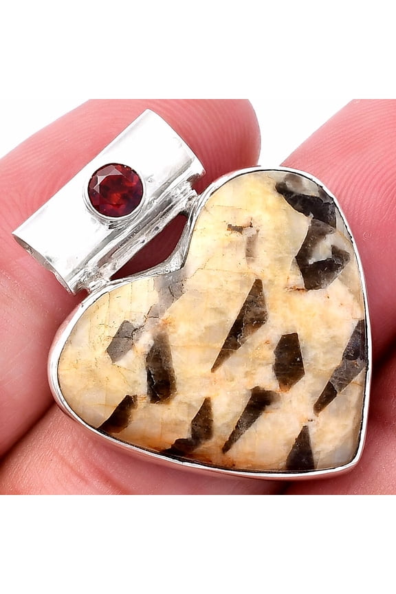 Heart - Natural Cobra Jasper & Garnet 925 Sterling Silver Pendant Jewelry P-1300 SDP145429