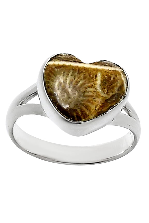 Heart Natural Flower Fossil Coral 925 Sterling Silver Ring s.7 Jewelry R-1073 SDR248521