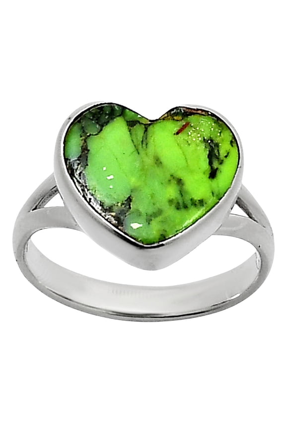 Heart Natural Green Matrix Turquoise 925 Sterling Silver Ring s.7 Jewelry R-1073 SDR248573