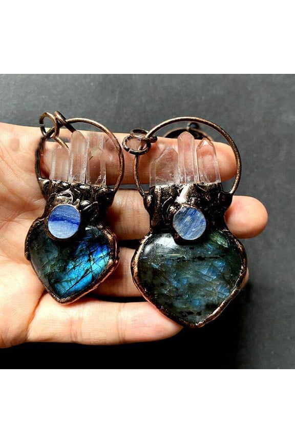 Heart Natural Labradorite Crystal Pendant Quartz Point Healing Necklace Reiki Gift