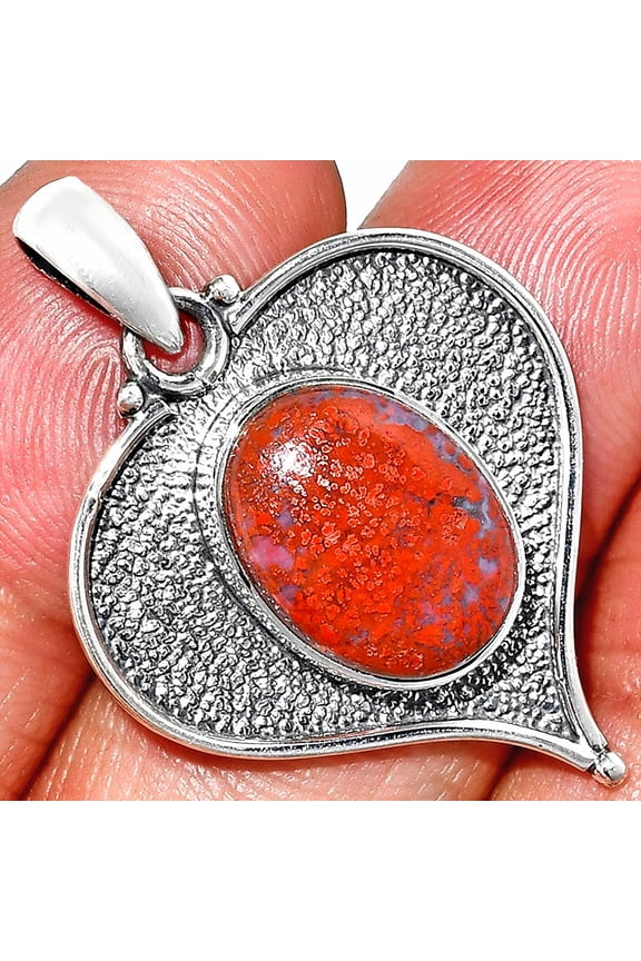 Heart - Natural Red Moss Agate 925 Sterling Silver Pendant Jewelry P-1503 SDP151322