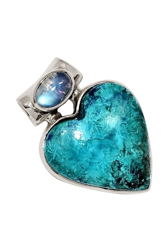 Heart - Natural Shattuckite - USA & Moonstone 925 Silver Pendant ALLP-28696