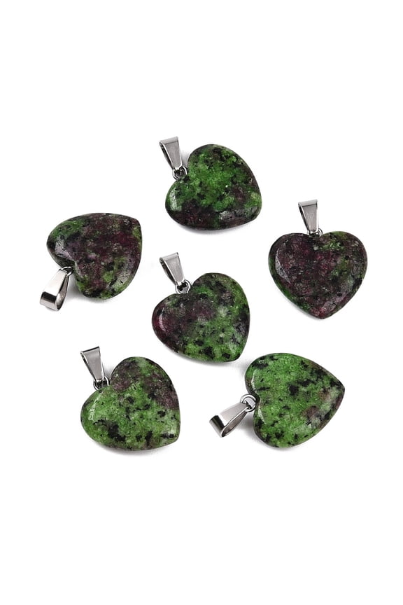 Heart Natural Zoisite Pendants with Platinum Tone Brass Findings Platinum 20.5~21.5x20~21x5~6mm Hole: 4x7.5mm