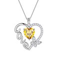 thumbnail image 1 of Juwaliy Yellow Love Heart Necklace Butterfly November Birthstone Necklace Citrine 925 Sterling Silver Pendant Jewelry Women Christmas Birthday Gifts for Mother, 1 of 10