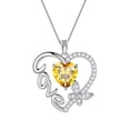 thumbnail image 1 of Juwaliy Yellow Love Heart Necklace Butterfly November Birthstone Necklace Citrine 925 Sterling Silver Pendant Jewelry Women Christmas Birthday Gifts for Mother, 1 of 10
