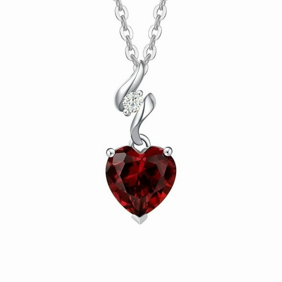 Heart Necklace For Women- Red Garnet Birthstone Pendant Necklace For Her in 925 Sterling Silver- Anniversary Necklace For Wife