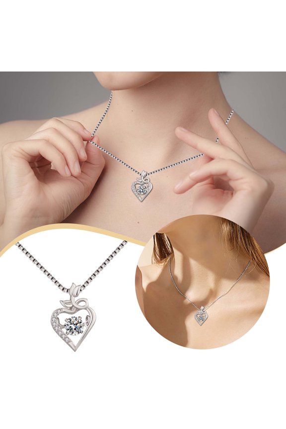 Heart Necklace For Women Shiny Zirconia Dancing Adjustable Chain Valentines Day Jewelry Beating Pendant