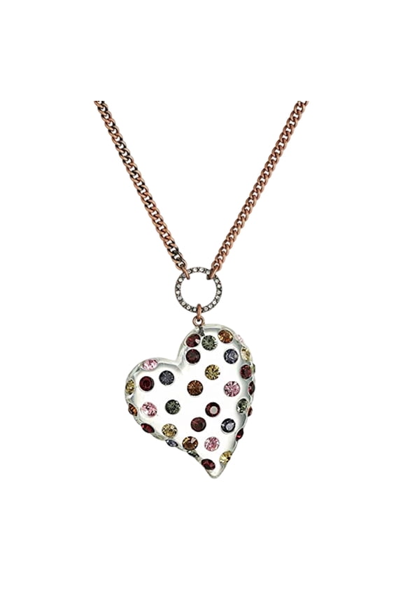 Heart Necklace Vintage Inspire Long Chain Adorned With Multicolor Gemstones Alloy Jewelry Gift for Women