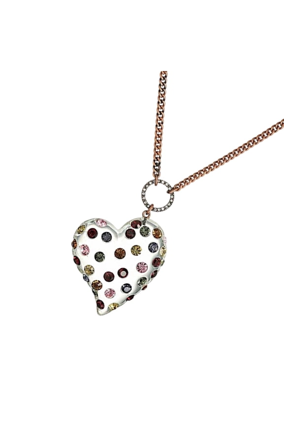 Heart Necklace Vintage Inspire Long Chain Adorned With Multicolor Gemstones Alloy Jewelry Gift for Women