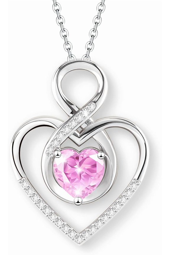 Heart Necklace for Women, 925 Silver Necklace with Infinity Heart Pendant, Personalized Birthstone Necklace Anniversary Birthday Gifts for Wife, Girlfriend, Mom