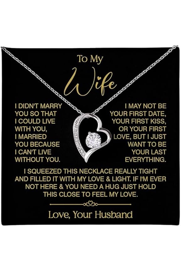 Heart Necklace for Women with Adjustable Cable Chain, Sentimental Birthday Valentine's Day Gift for Her, Forever Love Necklace To My Wife with Message Card and Gift Box, Christmas Gift