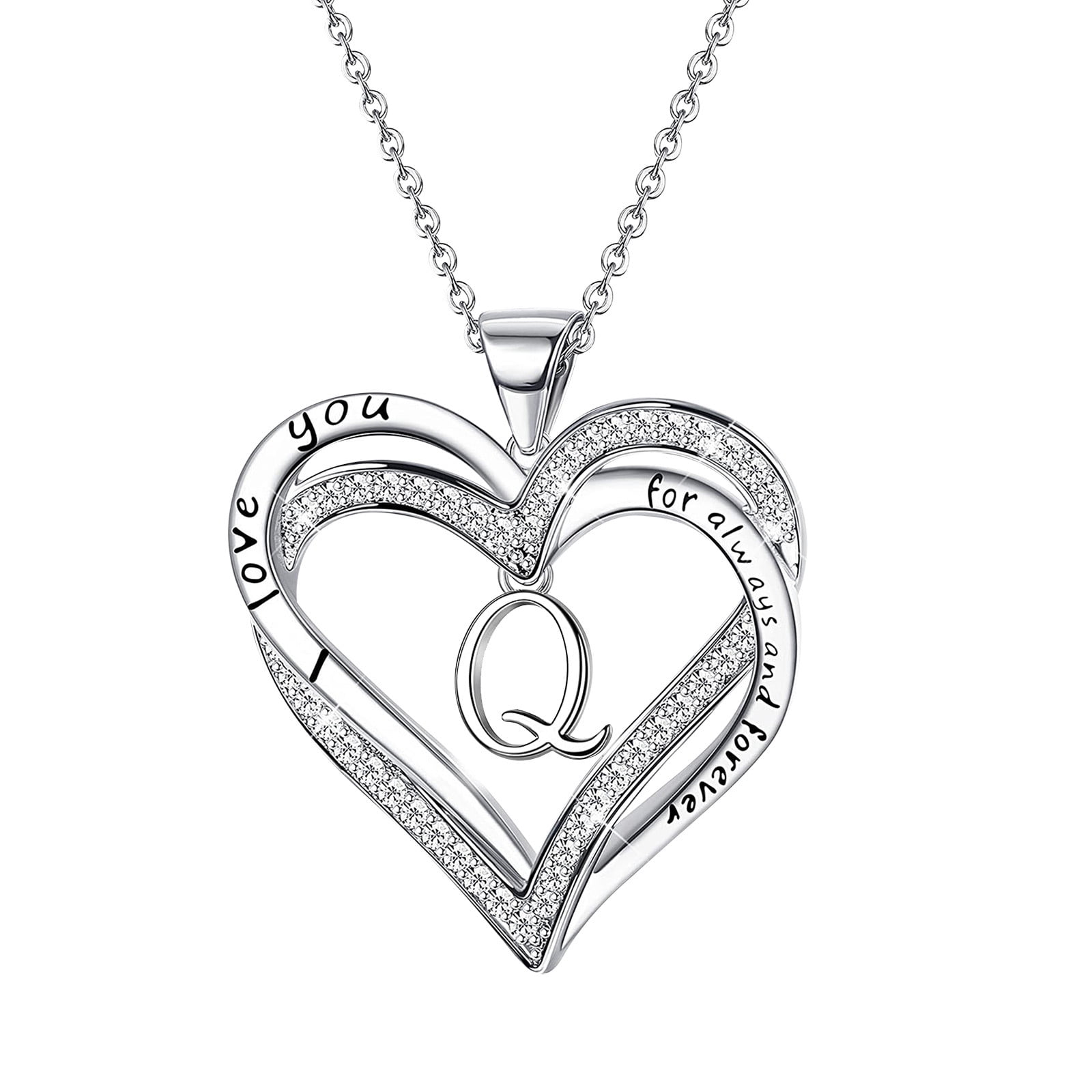 Necklaces Under 10 Dollars for Women Silver Circle Necklace for Women Day  Shaped Bride Jewelry Valentine's Mother Wedding Gift Heart Pendant Letter