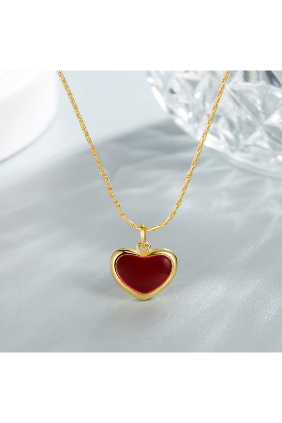 Heart Necklace for Women Valentines Day Gifts, Dainty Gold Cute Red Love Heart Charm Pendant Rosary Beaded Chain Necklaces Vintage Birthstone Jewelry for Mother Wife