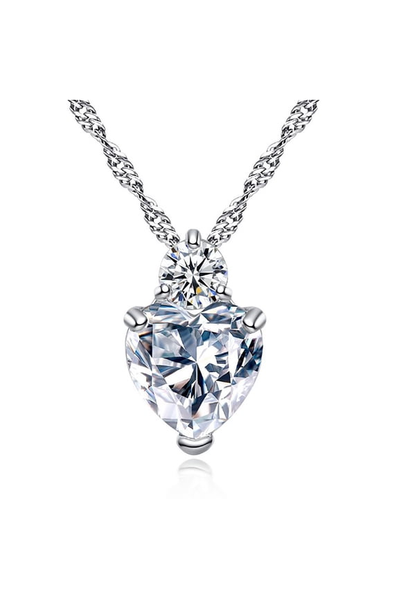 Heart Necklace for Women, Silver Plated Cubic Zirconia Pendant with Rhinestones, Hypoallergenic Love Jewelry, Gift for Her, Mom, Girlfriend