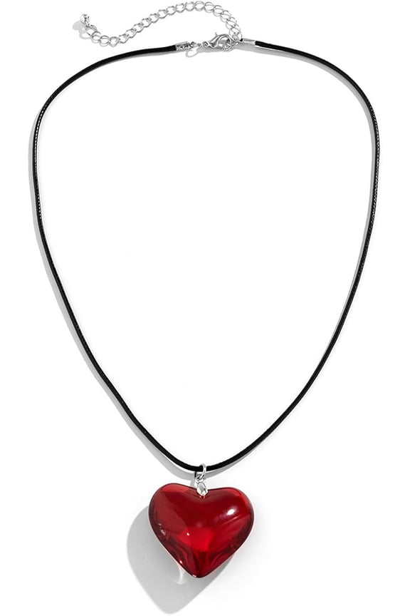 Heart Necklace for Women Trendy Valentines Day Gifts for Her Chunky Necklace Puffy Heart Necklace for Women Statement Necklaces for Women Red Jewelry