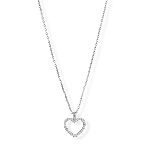 Heart Necklace with Cubic Zirconia Rhodium on Sterling Silver
