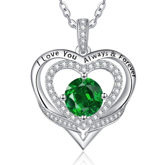 TANGPOET Heart Necklaces for Women 925 Sterling Silver Heart Pendant Jewelry Emerald May Birthstone Necklace Anniversary Birthday Gifts for Women Her Wife Mom Grandma Daughter