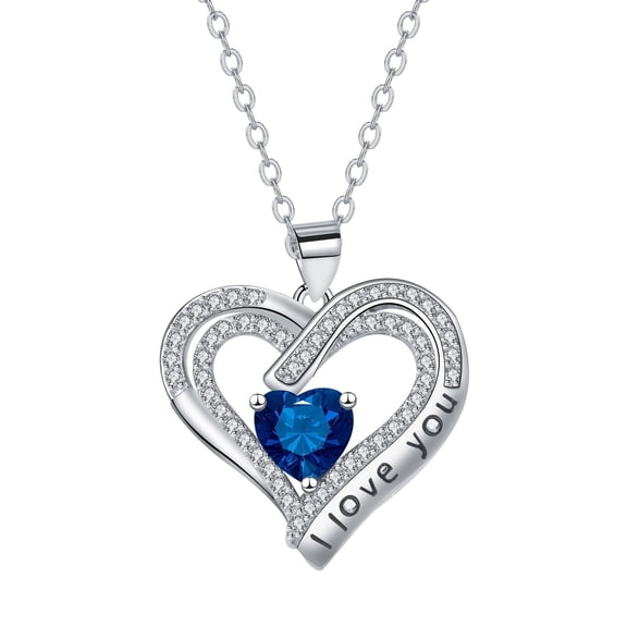 Mother's Day Gifts for Women, Sterling Silver I Love You Heart Shape Necklace with Birthstone, Jewelry Present for Wife Mother Daughter Girlfriend