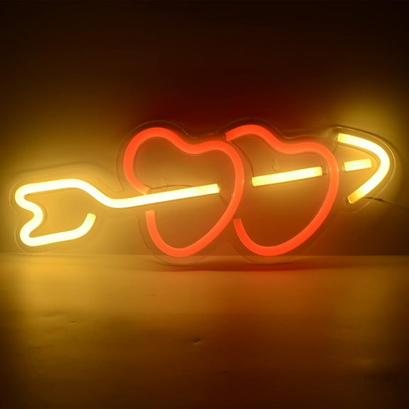 Heart Neon Signs Led Neon Light Romantic Arrow Through Heart Neon Ambient Light Night Light Wall Decoration USB Charging/Battery Powered Neon Signs Light for Bedroom Party Bar Internet-famous Spot