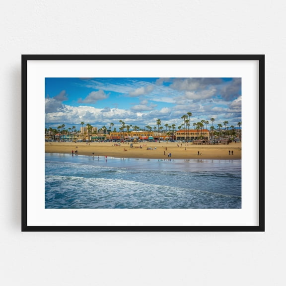 The Heart of Newport Beach - Newport Beach California Photography Beach Coastal Palm Tree Ocean Scenic Summer Travel Poster Black Framed Wall Art Print 12 x 16 inches