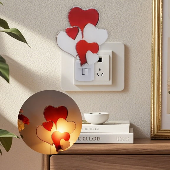Heart Night Light - 6" Stained Glass Heart Valentine's Day Plug Into Wall Nightlight,Wedding Holiday Decorations,Spring Home Décor (Hearts)