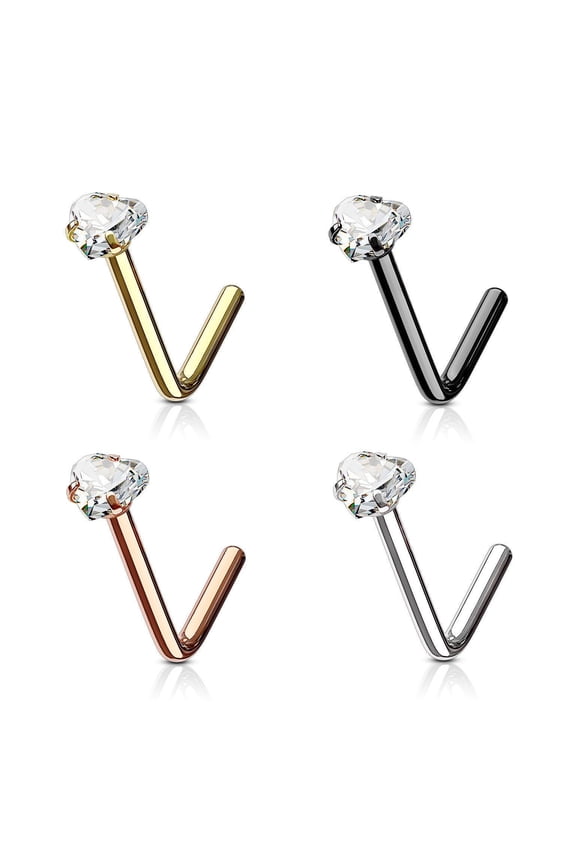 Heart Nose Ring Stud L Shape Surgical Steel Gem 1pc 20G 18G 1/4"