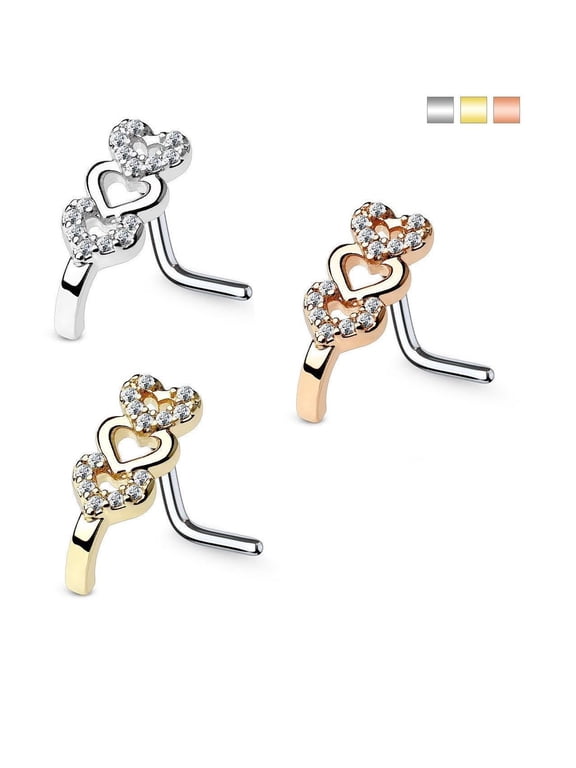 Heart Nose Ring Stud L Shape Surgical Steel Gem 1pc 20G 18G