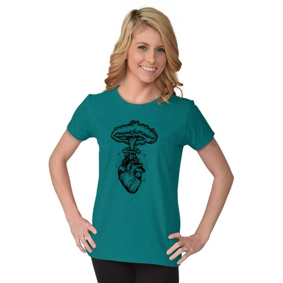 Heart Nuclear Explosion Symbolic Women's T Shirt Ladies Tee Brisco Brands X