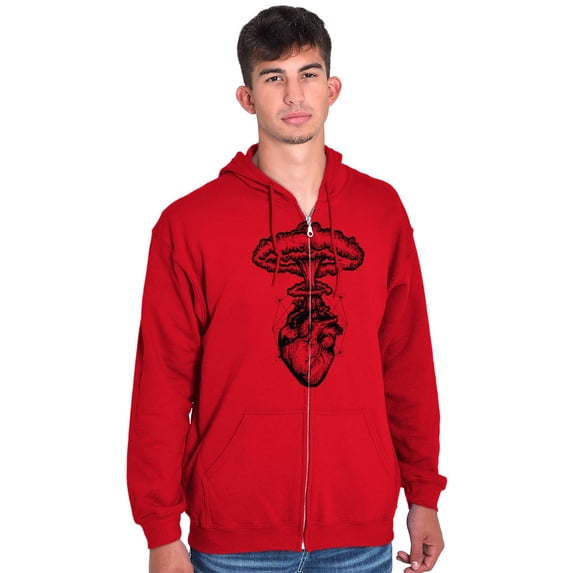 Heart Nuclear Explosion Symbolic Zip Up Hoodie Men's Women's Brisco Brands X