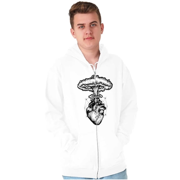 Heart Nuclear Explosion Symbolic Zip Up Hoodie Men's Women's Brisco Brands X