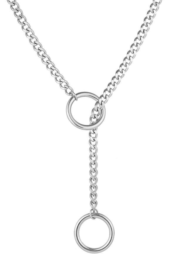 Heart O Ring Slip Chain Choker Necklace for Women Men Stainless Steel Cuban Chain Y-shape Necklaces Punk Rock Adjustable Lariat Y Necklace Prom Necklaces