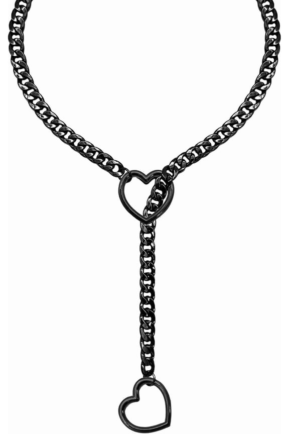 Heart O Ring Slip Chain Necklace for Women,Punk Gothic Stainless Steel Love Cuban Long Chain for Women(24")