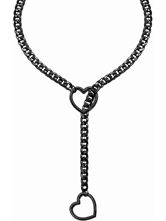 Heart O Ring Slip Chain Necklace for Women,Punk Gothic Stainless Steel Love Cuban Long Chain for Women(24")