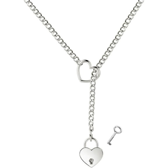 Heart O-ring Slip Chain Necklace For Women Y-Necklace Handmade Punk Gothic Cuban Necklace Adjustable Lariat Womens Heart O-Ring Slip Chain Choker for Women Jewelry