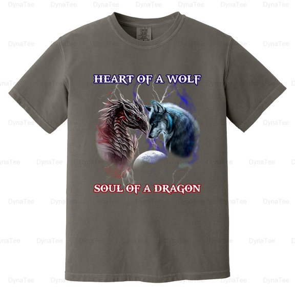 Heart Of Wolf Soul Of Dragon Halloween Fantasy Mythical Beast Comfort Color T-Shirt Unisex, up to 4XL