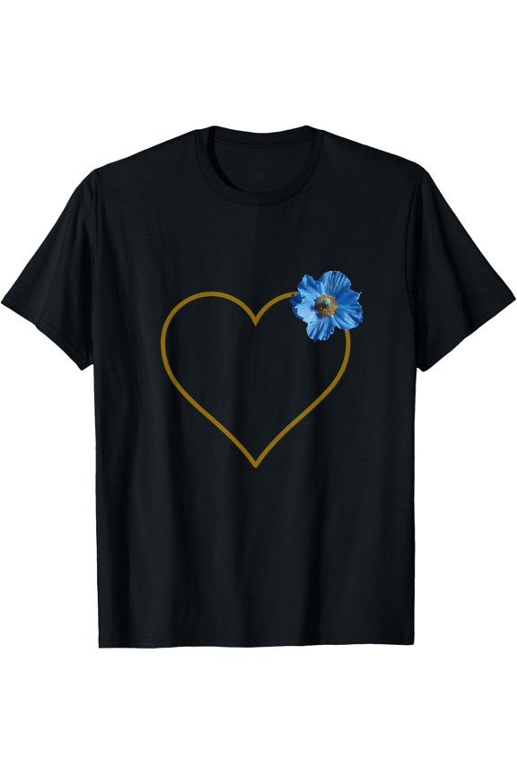 Heart Outline Pretty Blue Flower T-Shirt