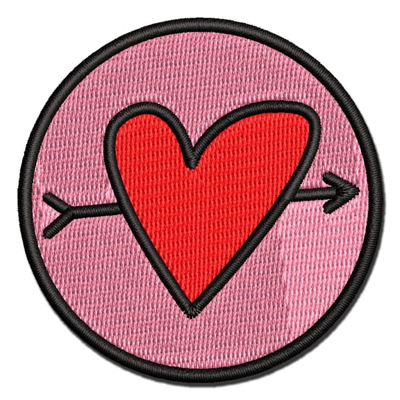 Heart Outline with Arrow Applique Multi-Color Embroidered Iron-On Patch - 3.5 Inch Large