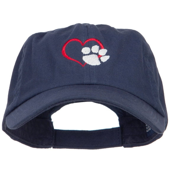 Heart Outline with Paw Embroidered Cotton Cap - Navy OSFM