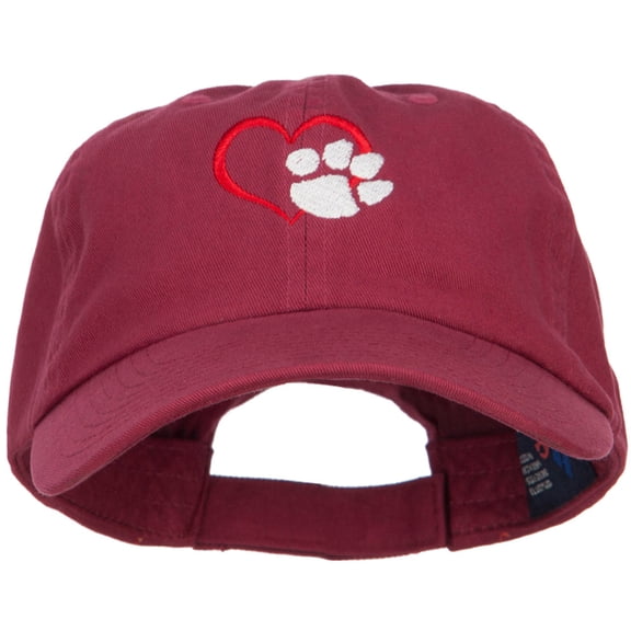 Heart Outline with Paw Embroidered Cotton Cap - Wine OSFM
