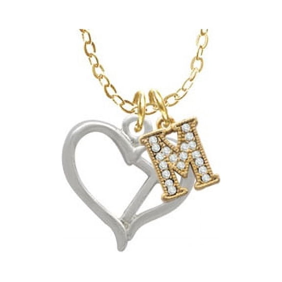 Heart Outline with diagonal Cross - M - Gold Tone Crystal Initial Sophia Necklace, 18"+1"