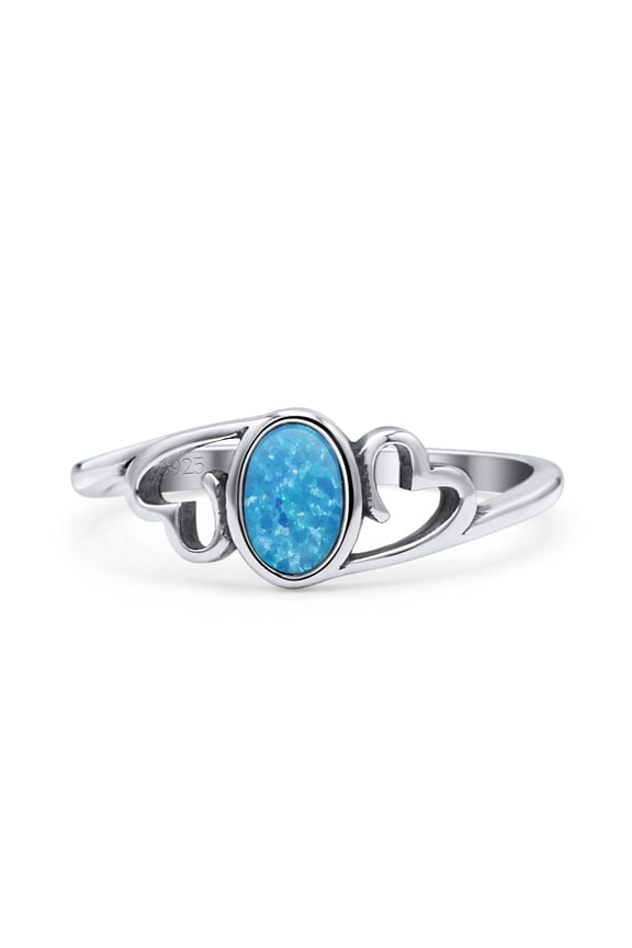 Heart Oval Ring Oxidized Ring Band Lab Created Opal 925 Sterling Silver Size 6