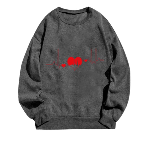 Heart Oversized Sweatshirts for Women Valentines Day Casual Crewneck Long Sleeve Pullover Cute Tops