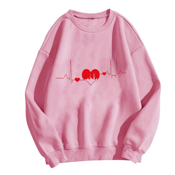 Heart Oversized Sweatshirts for Women Valentines Day Casual Crewneck Long Sleeve Pullover Cute Tops