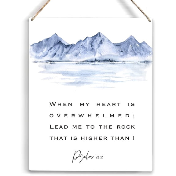 When My Heart is Overwhelmed Bible Verse Wood Sign Rustic Psalm 612 Watercolour Wooden Hanging Plaque for Home Office Nursery Wall Art Decoration 8x10 Inch Present